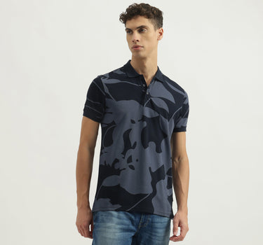 Regular Fit Polo Neck Floral Print Tshirt