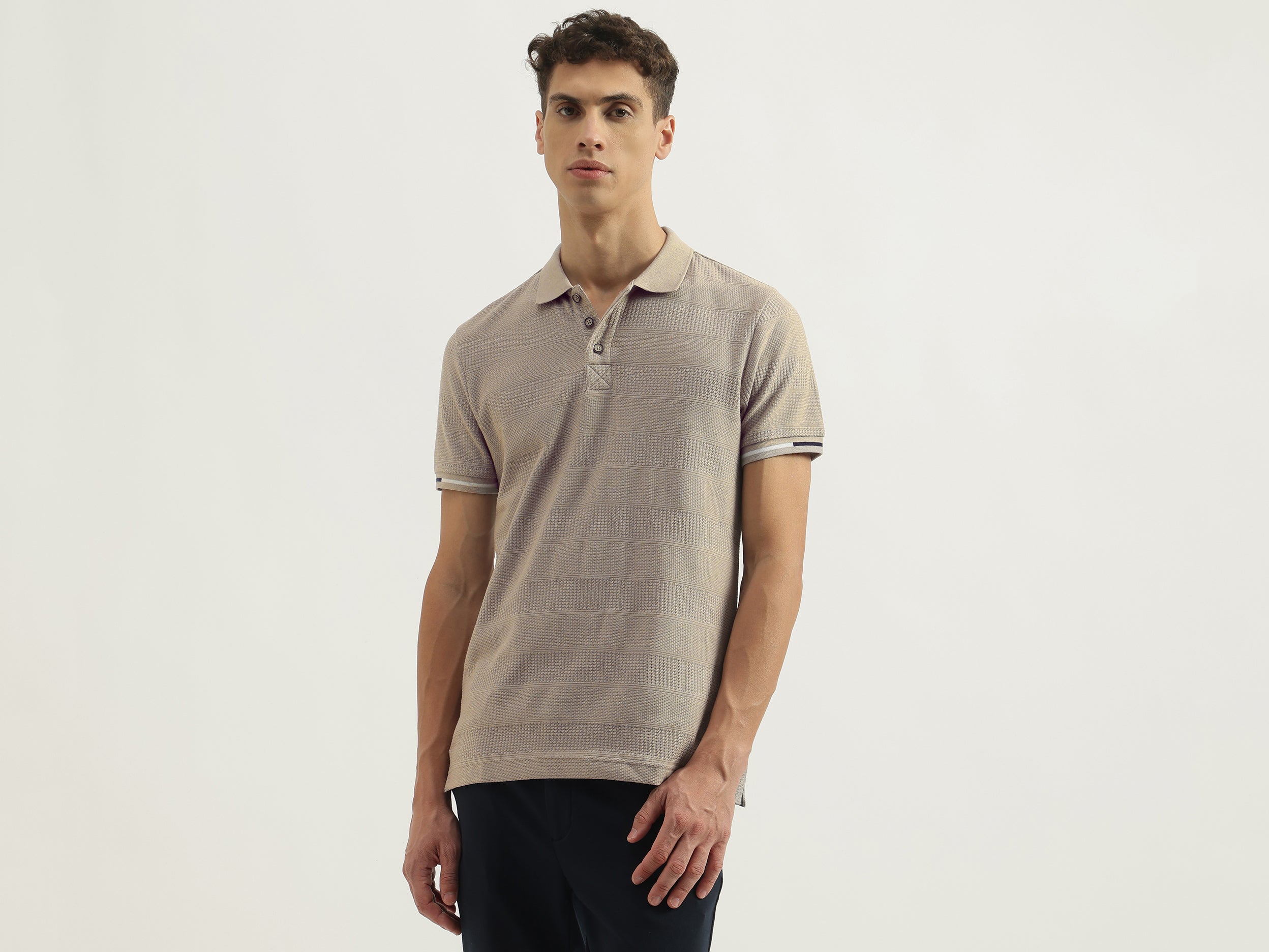 Regular Fit Polo Neck Textured Tshirt