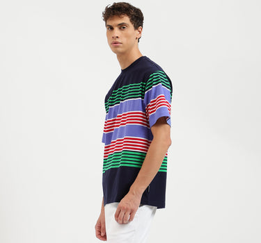 Boxy Fit Round Neck Striped Tshirt