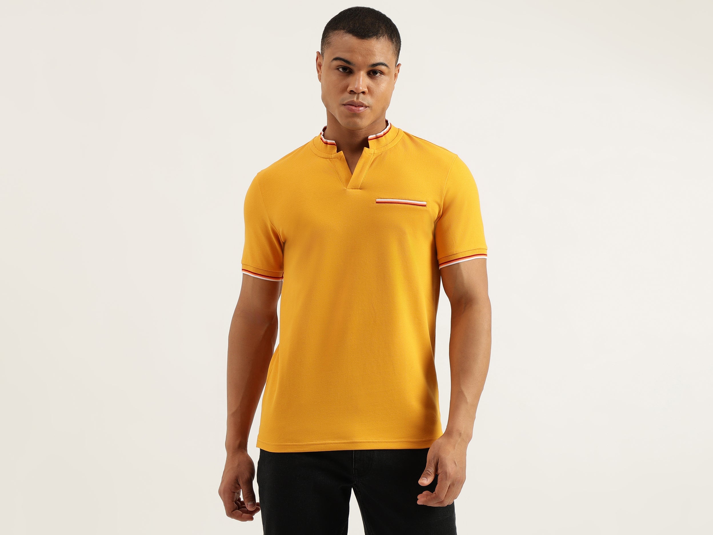 Regular Fit Mock Neck Solid Polo T-Shirt