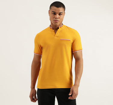 Regular Fit Mock Neck Solid Polo T-Shirt