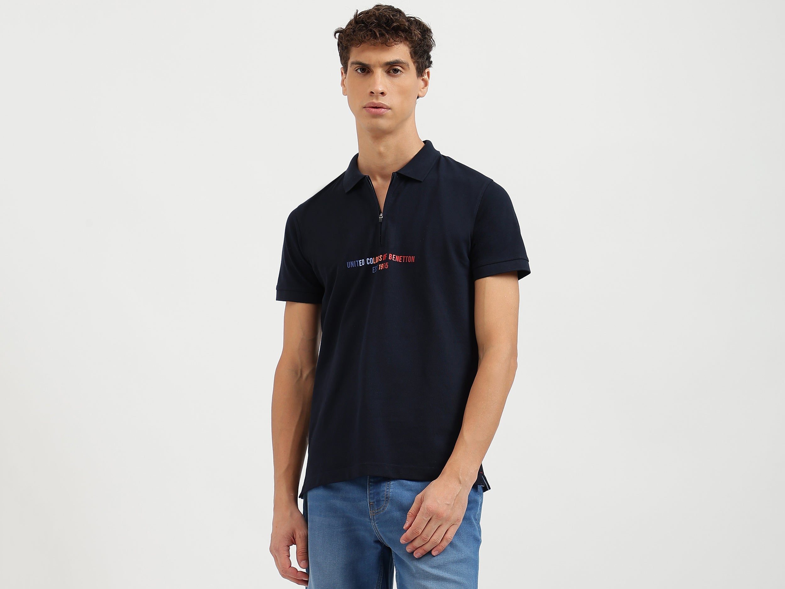 Regular Fit Polo Neck Solid Tshirt