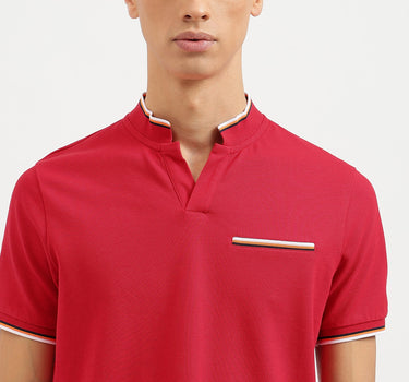 Regular Fit Mock Neck Solid Polo T-Shirt