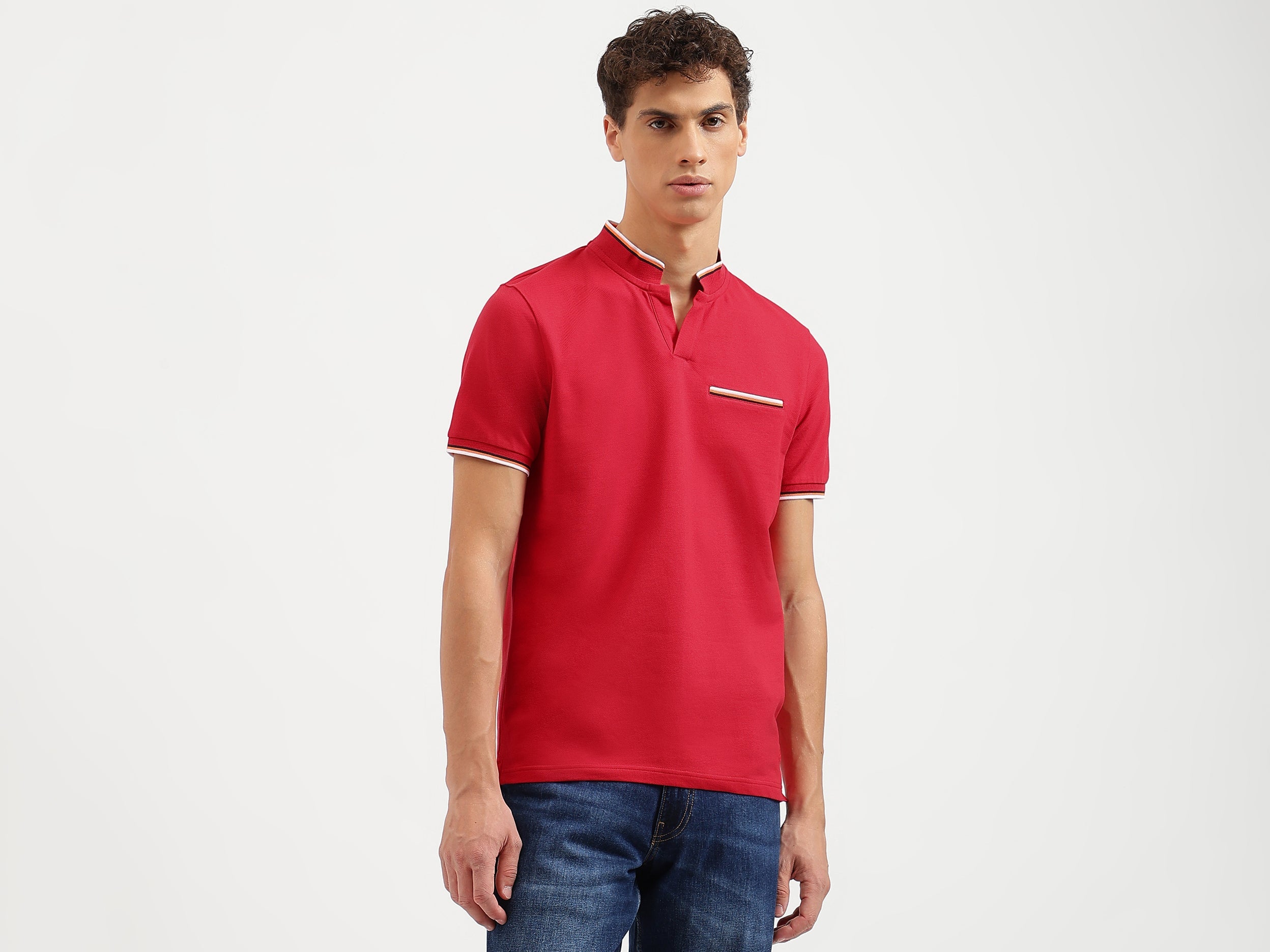 Regular Fit Mock Neck Solid Polo T-Shirt