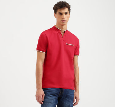 Regular Fit Mock Neck Solid Polo T-Shirt