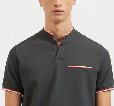 Regular Fit Mock Neck Solid Polo T-Shirt