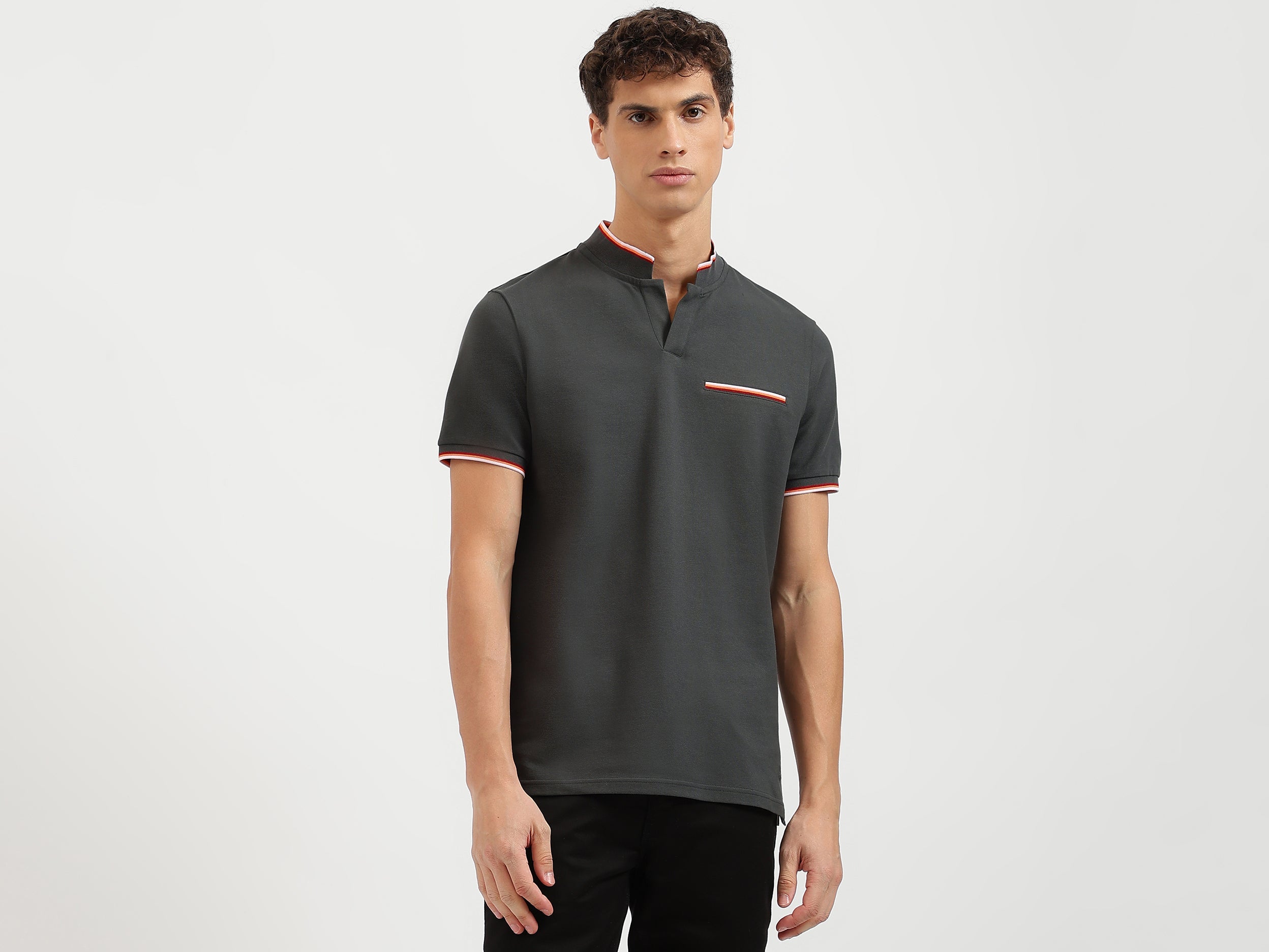 Regular Fit Mock Neck Solid Polo T-Shirt