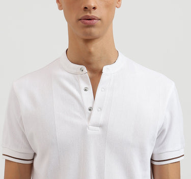 Regular Fit Mandarin Collar Patterned Polo T-Shirt