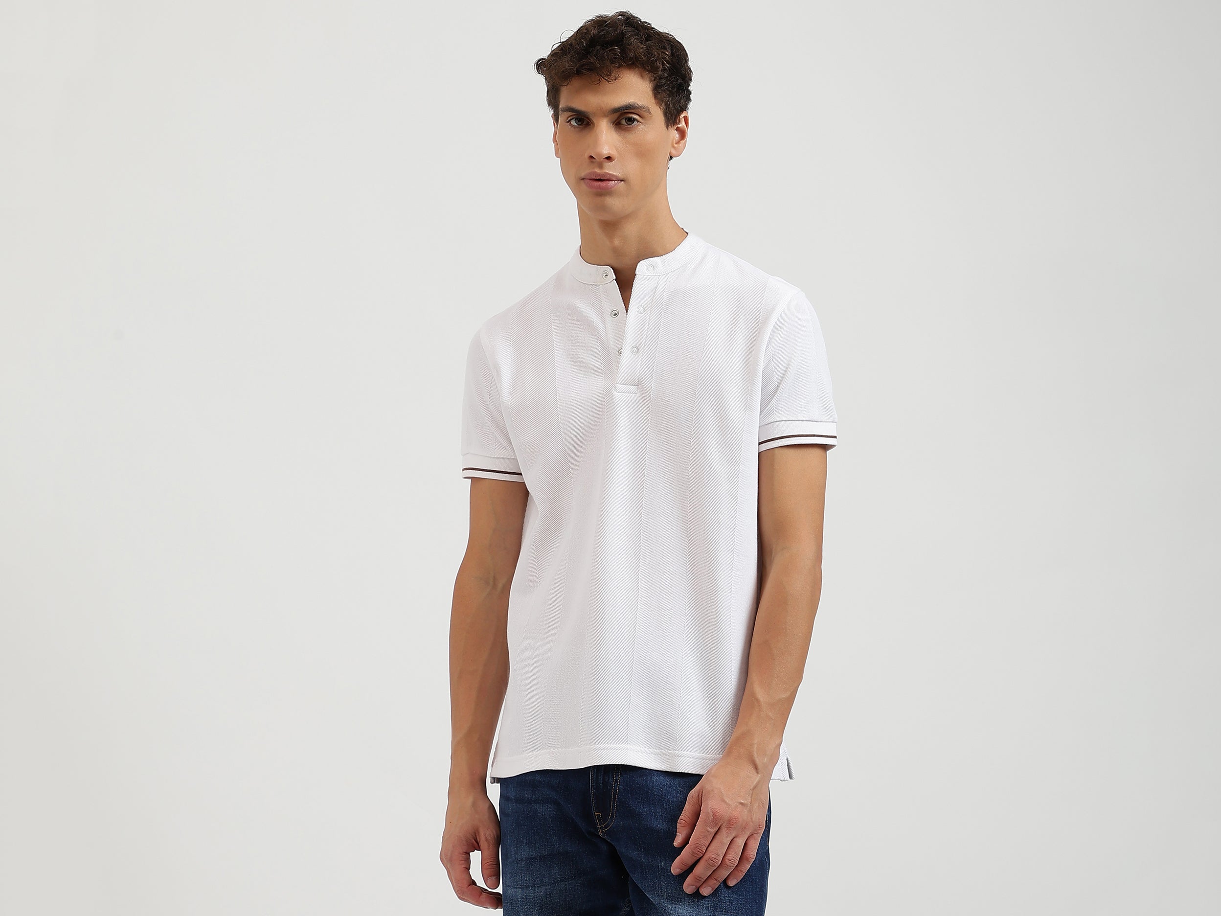 Regular Fit Mandarin Collar Patterned Polo T-Shirt