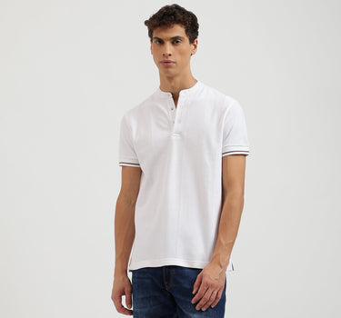 Regular Fit Mandarin Collar Patterned Polo T-Shirt