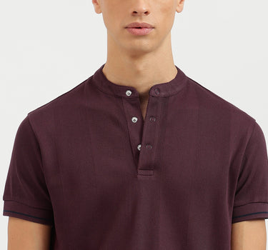 Regular Fit Mandarin Collar Patterned Polo T-Shirt