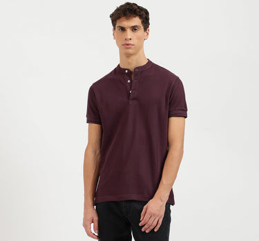 Regular Fit Mandarin Collar Patterned Polo T-Shirt