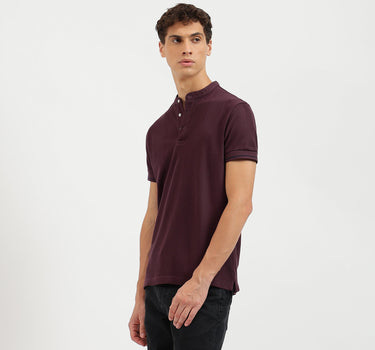 Regular Fit Mandarin Collar Patterned Polo T-Shirt