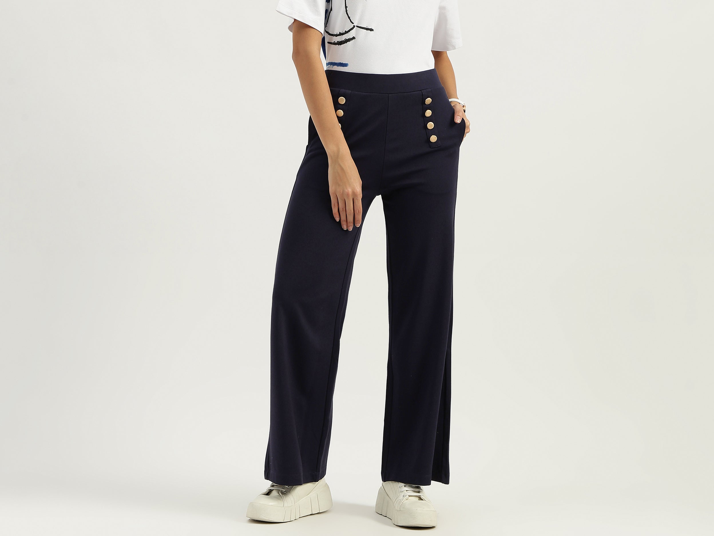 Solid Straight Fit Trousers