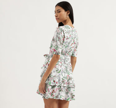 V-Neck Floral Print Dresses