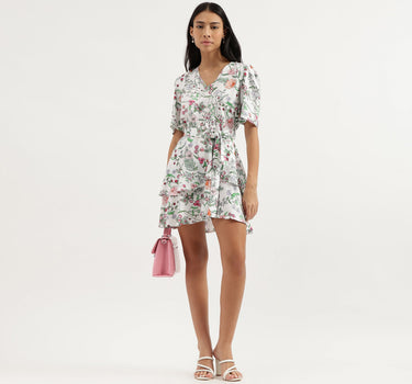 V-Neck Floral Print Dresses