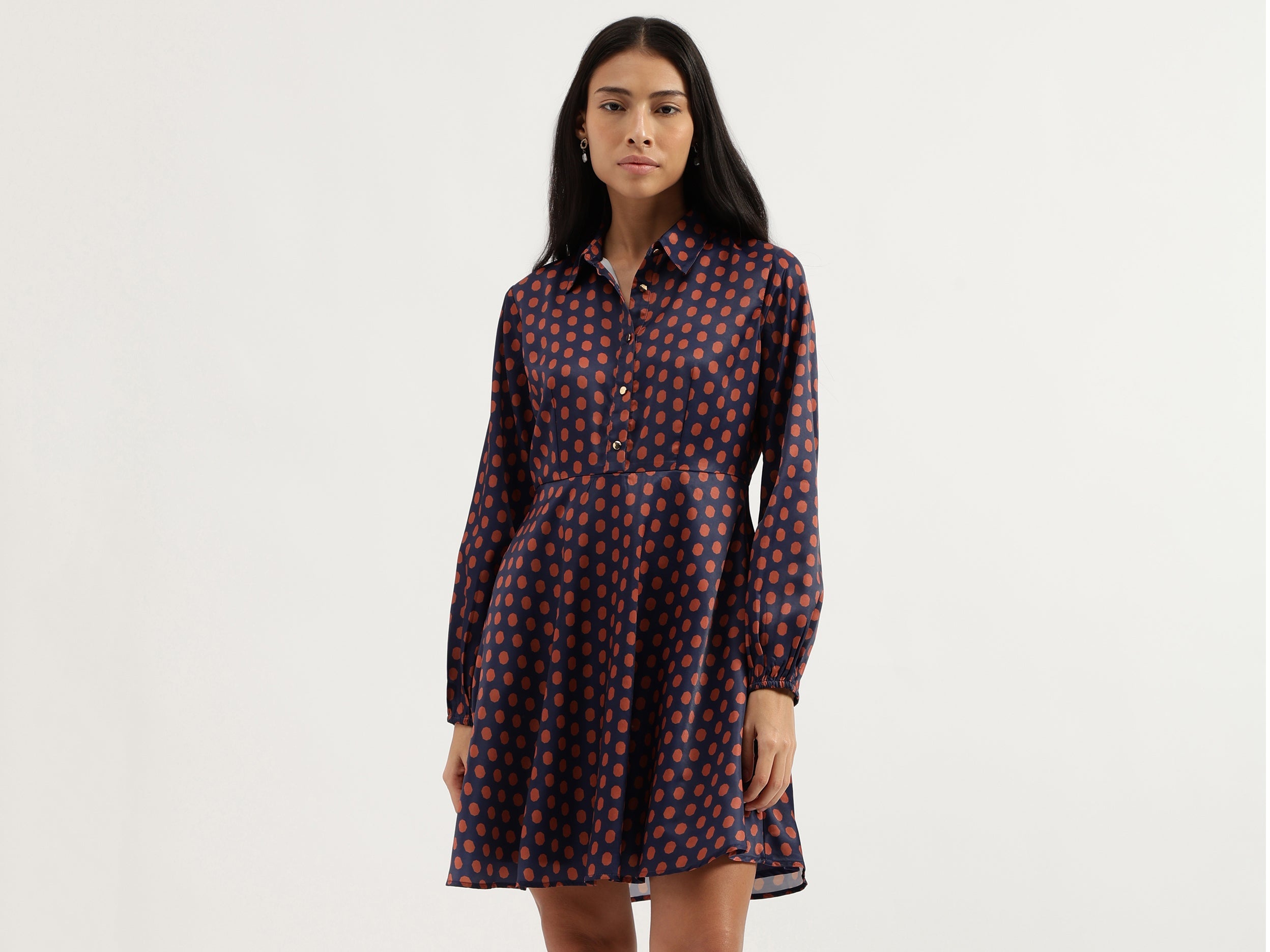 Spread Collar Polka Print Dresses