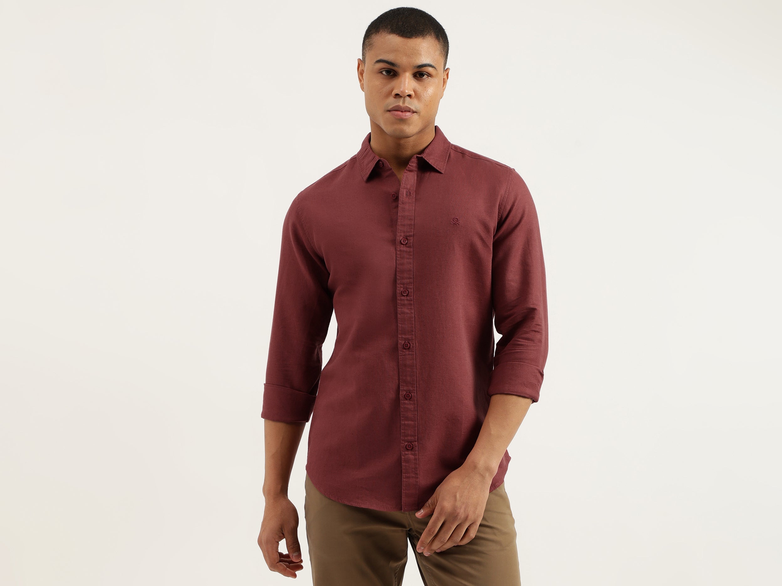 Slim Fit Spread Collar Solid Shirts