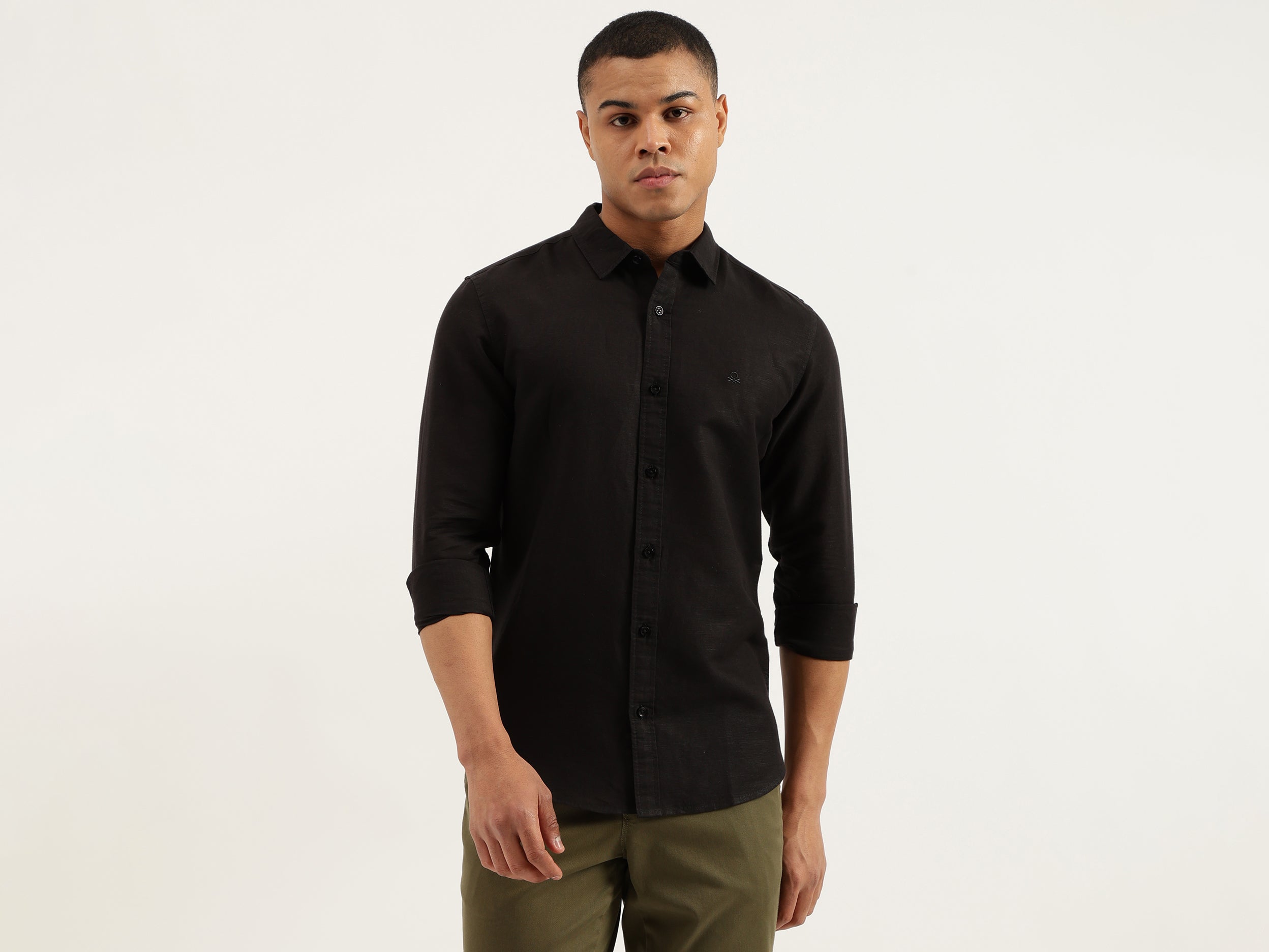 Slim Fit Spread Collar Solid Shirts