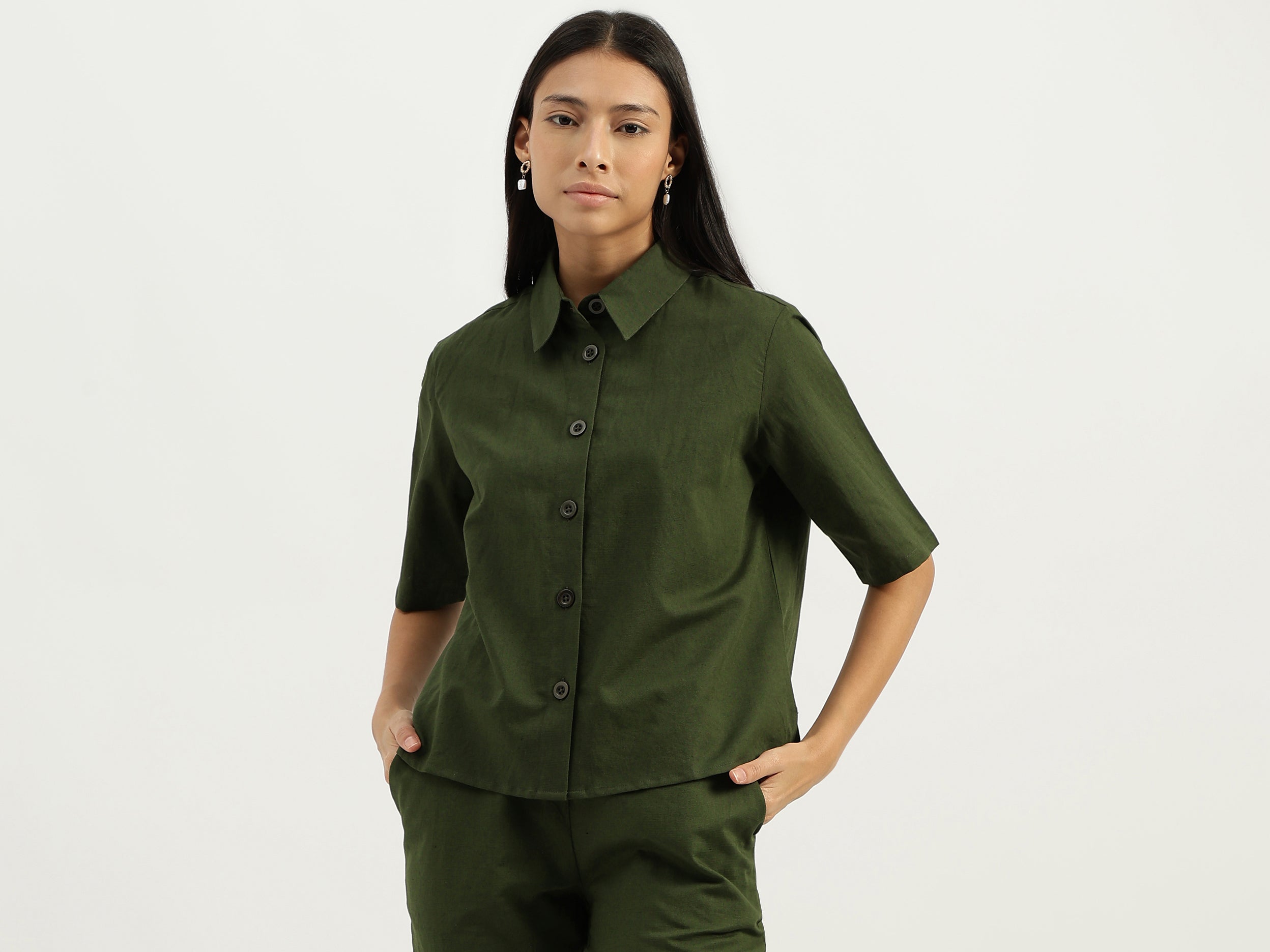 Spread Collar Solid Shirts