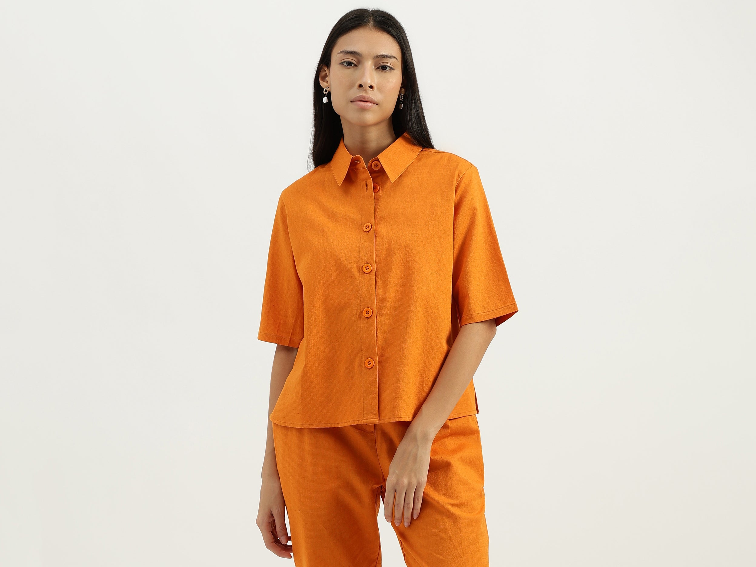 Spread Collar Solid Shirts