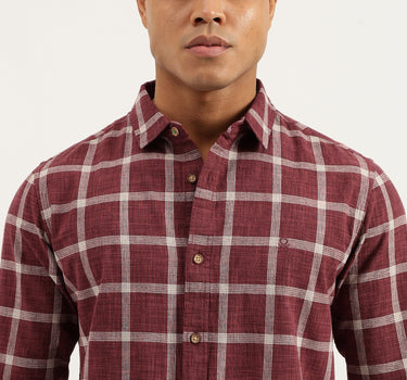 Regular Fit Spread Collar Checkered Shirts