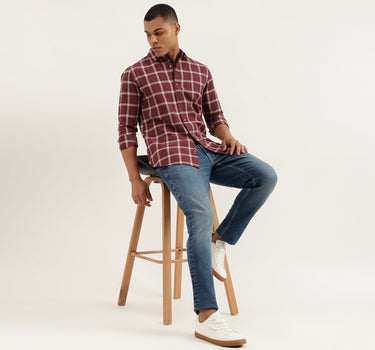 Regular Fit Spread Collar Checkered Shirts