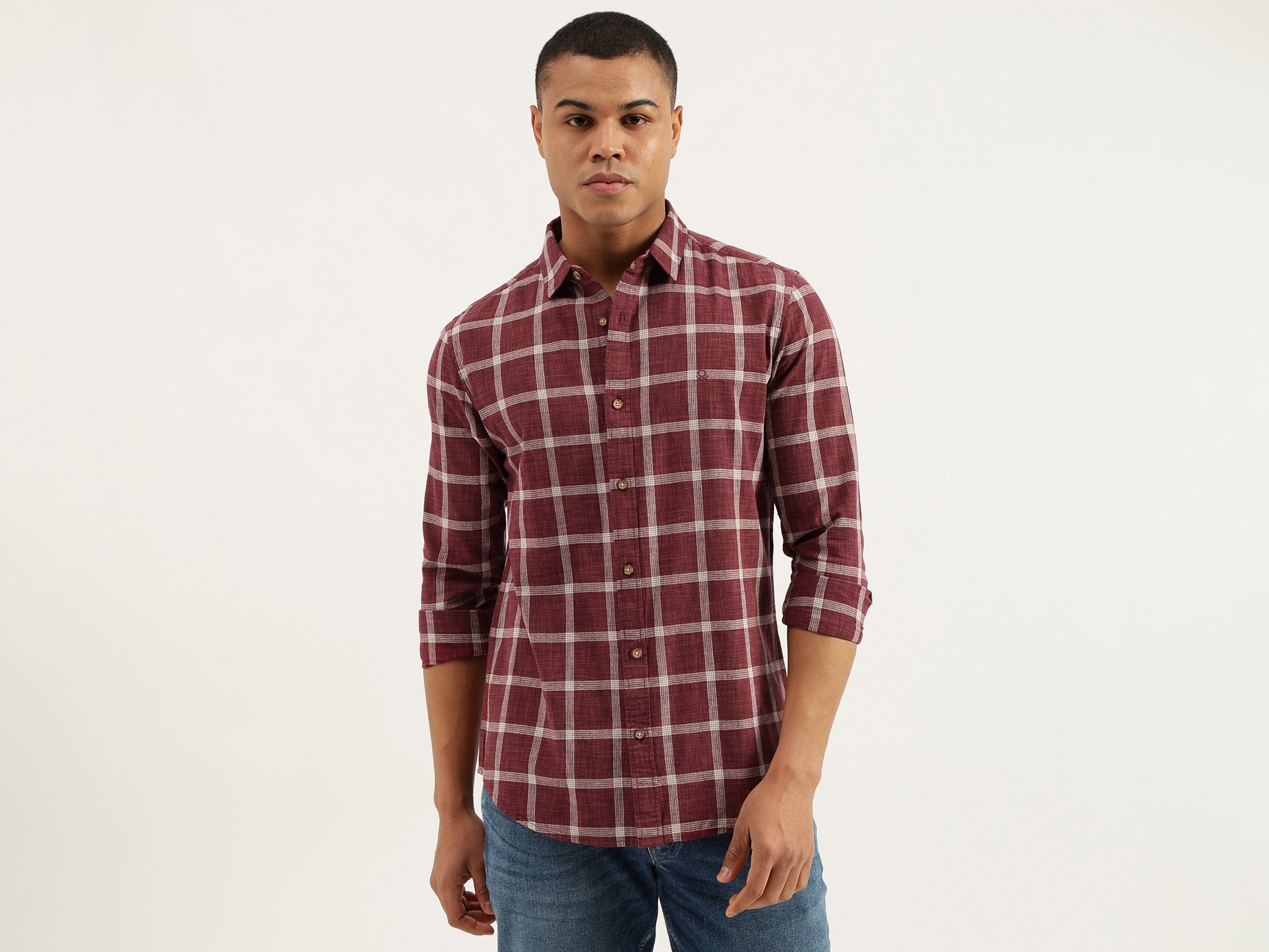 Regular Fit Spread Collar Checkered Shirts