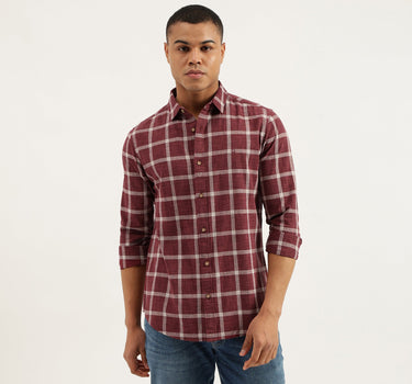 Regular Fit Spread Collar Checkered Shirts