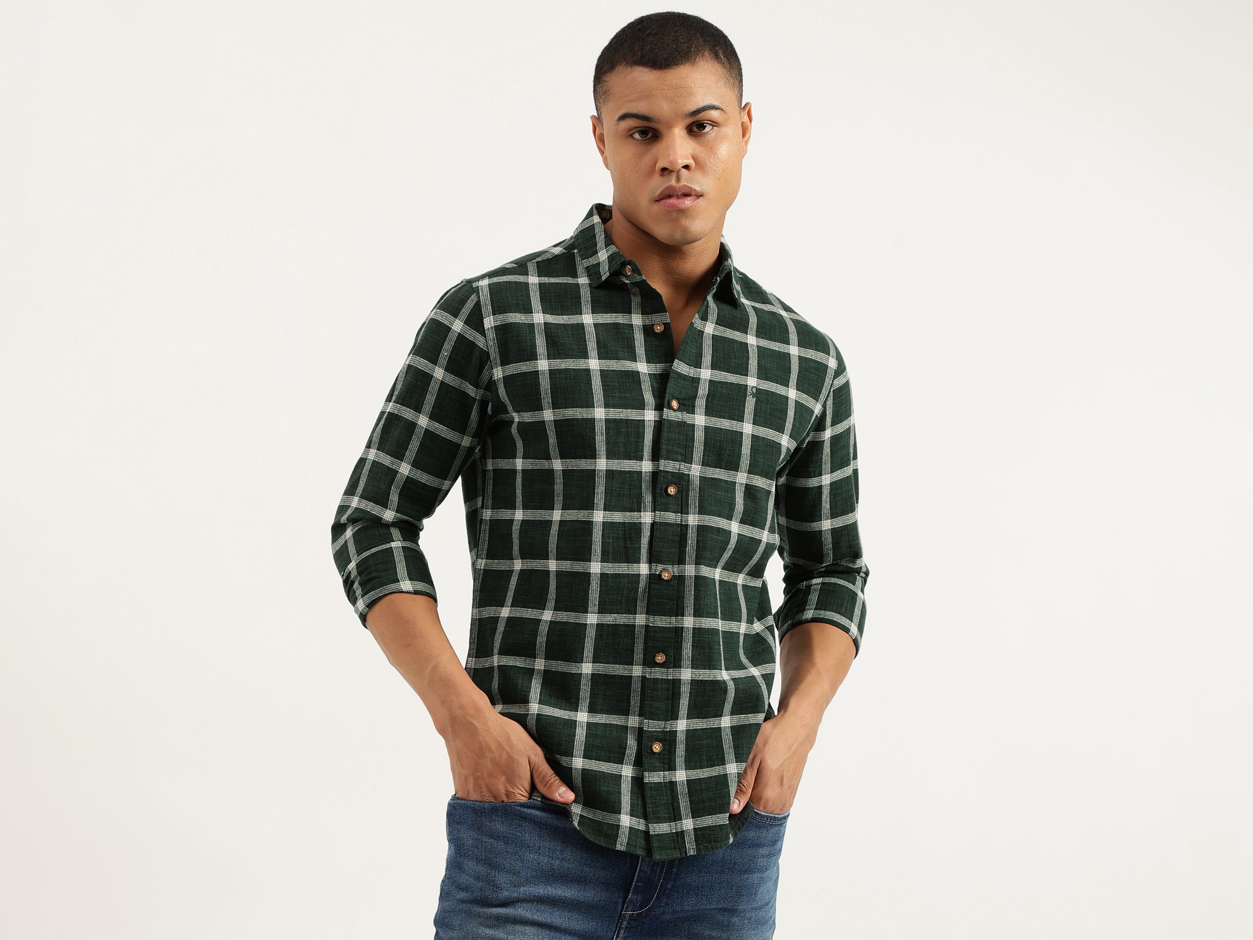 Regular Fit Spread Collar Checkered Shirts