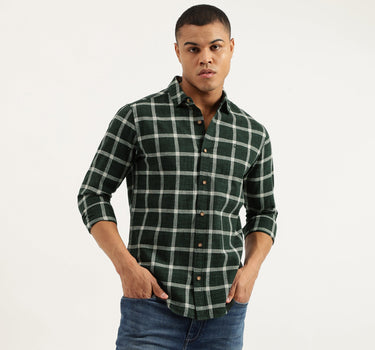 Regular Fit Spread Collar Checkered Shirts