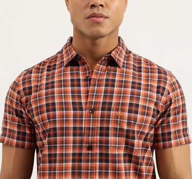 Regular Fit Spread Collar Checkered Shirts