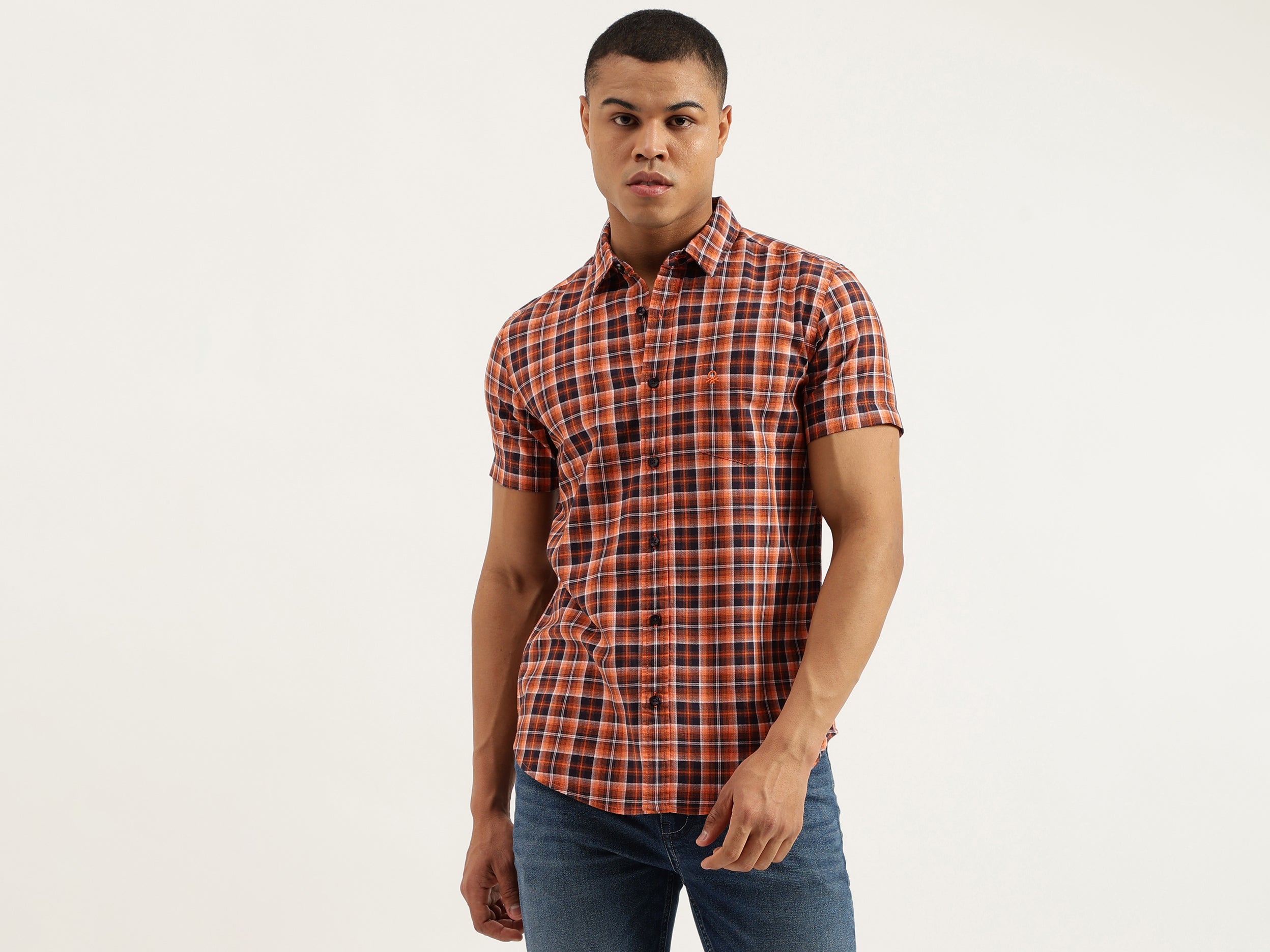 Regular Fit Spread Collar Checkered Shirts