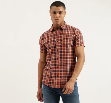 Regular Fit Spread Collar Checkered Shirts