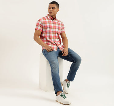 Regular Fit Spread Collar Checkered Shirts