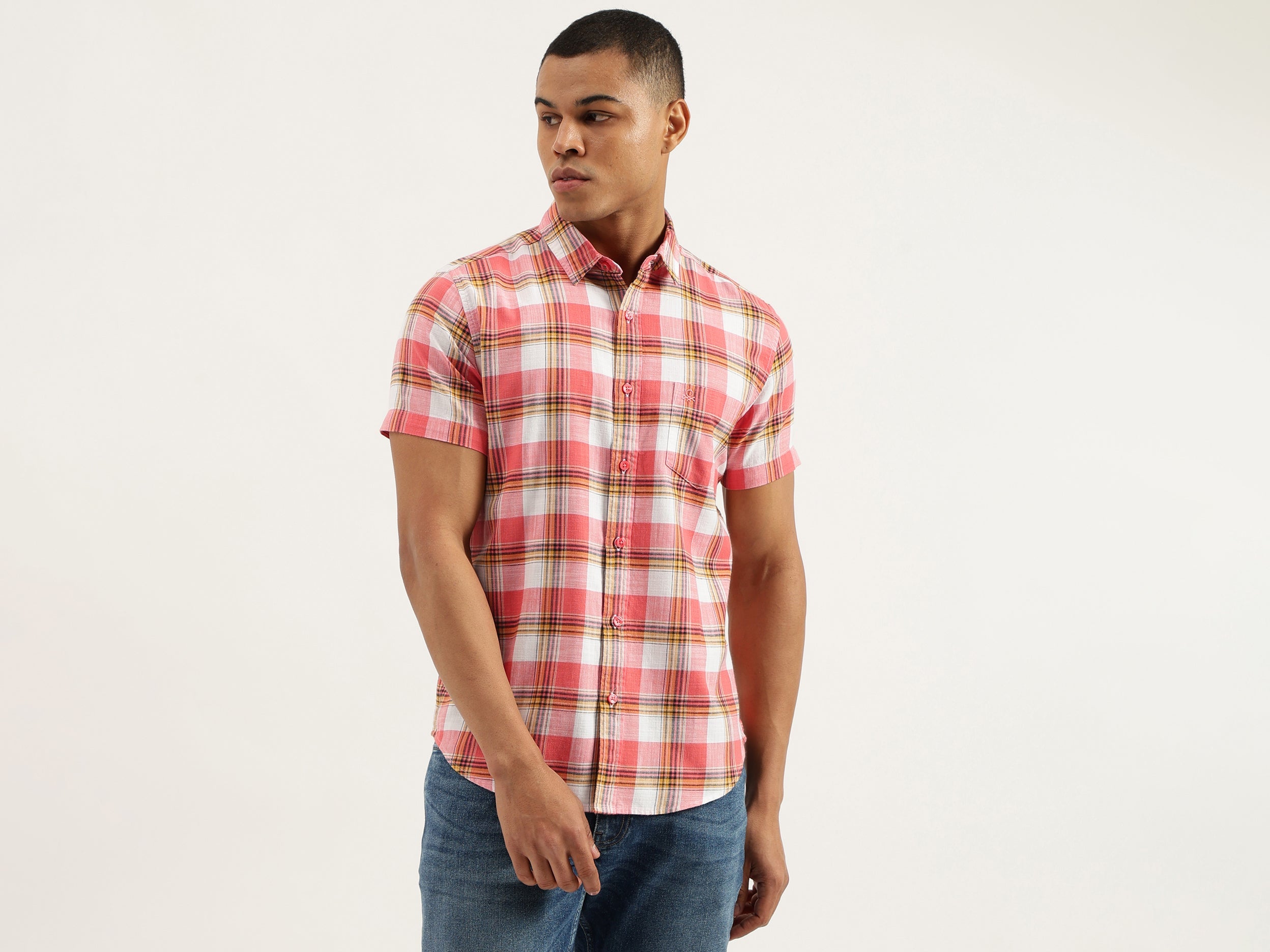 Regular Fit Spread Collar Checkered Shirts