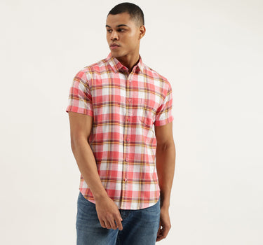 Regular Fit Spread Collar Checkered Shirts