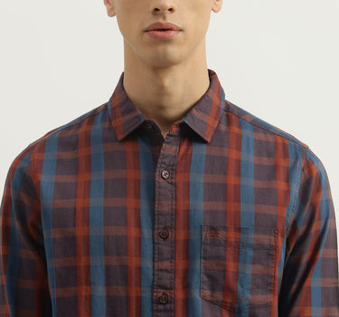 Regular Fit Spread Collar Checkered Shirts