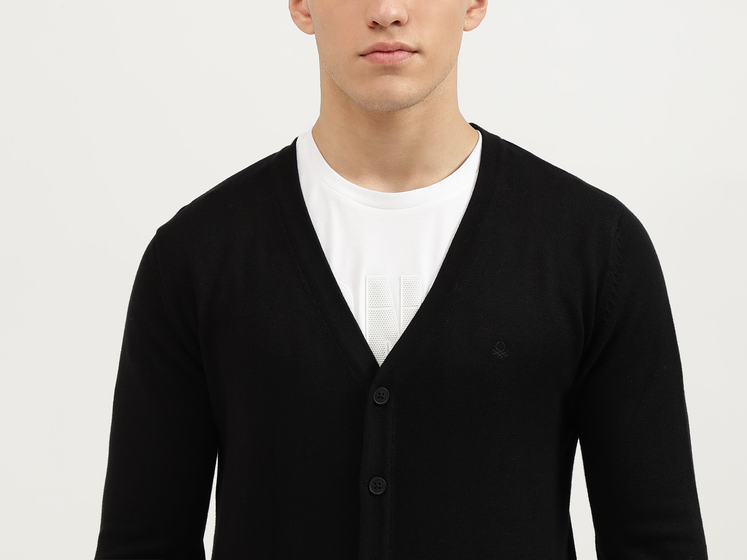 Slim Fit V-Neck Solid Cardigan - Main Image