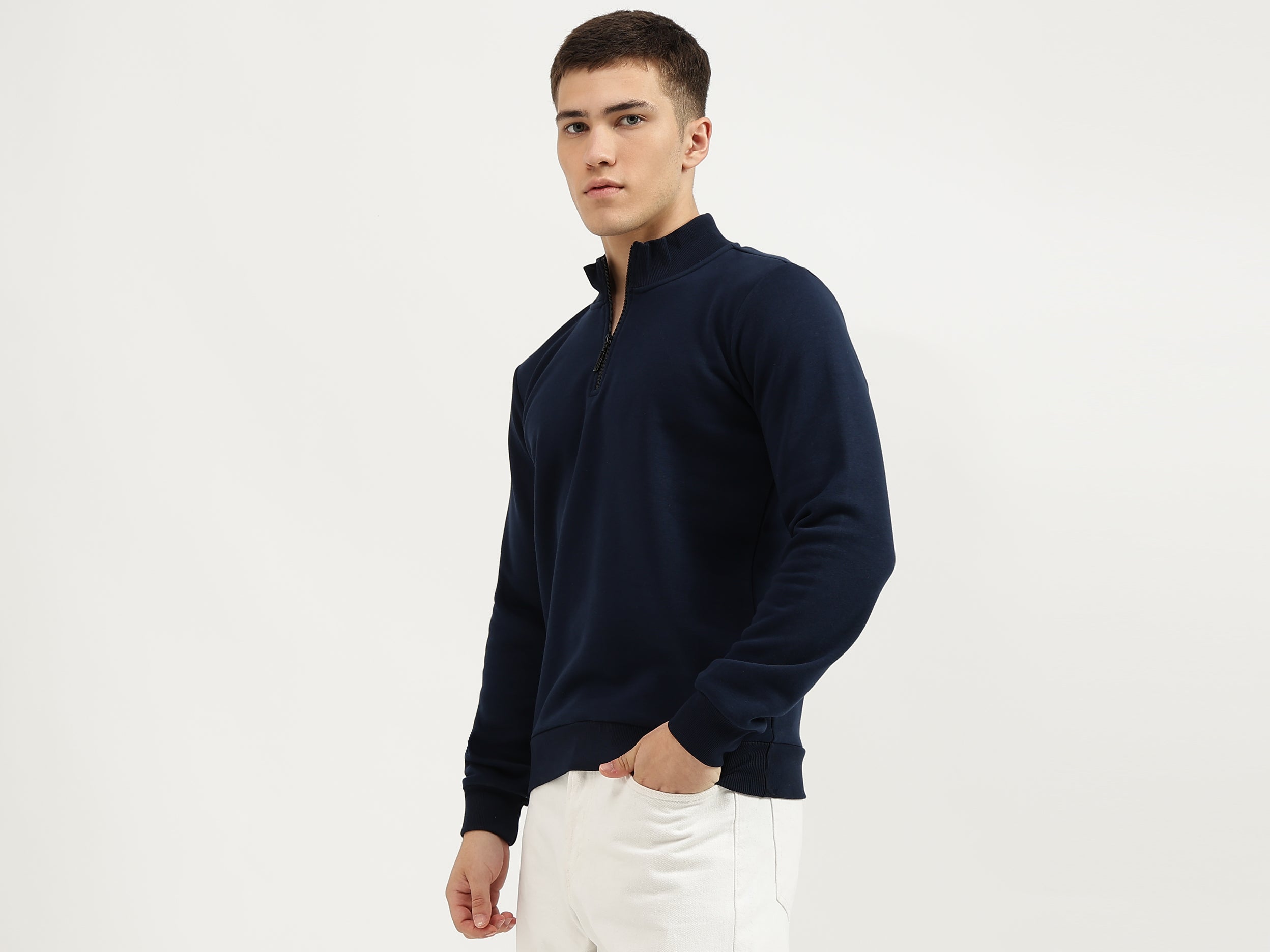 Slim Fit Zip Neck Solid Sweatshirts