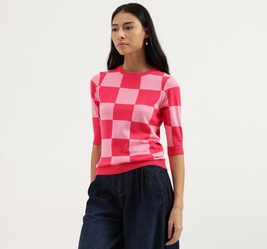 Round Neck Checkered Top