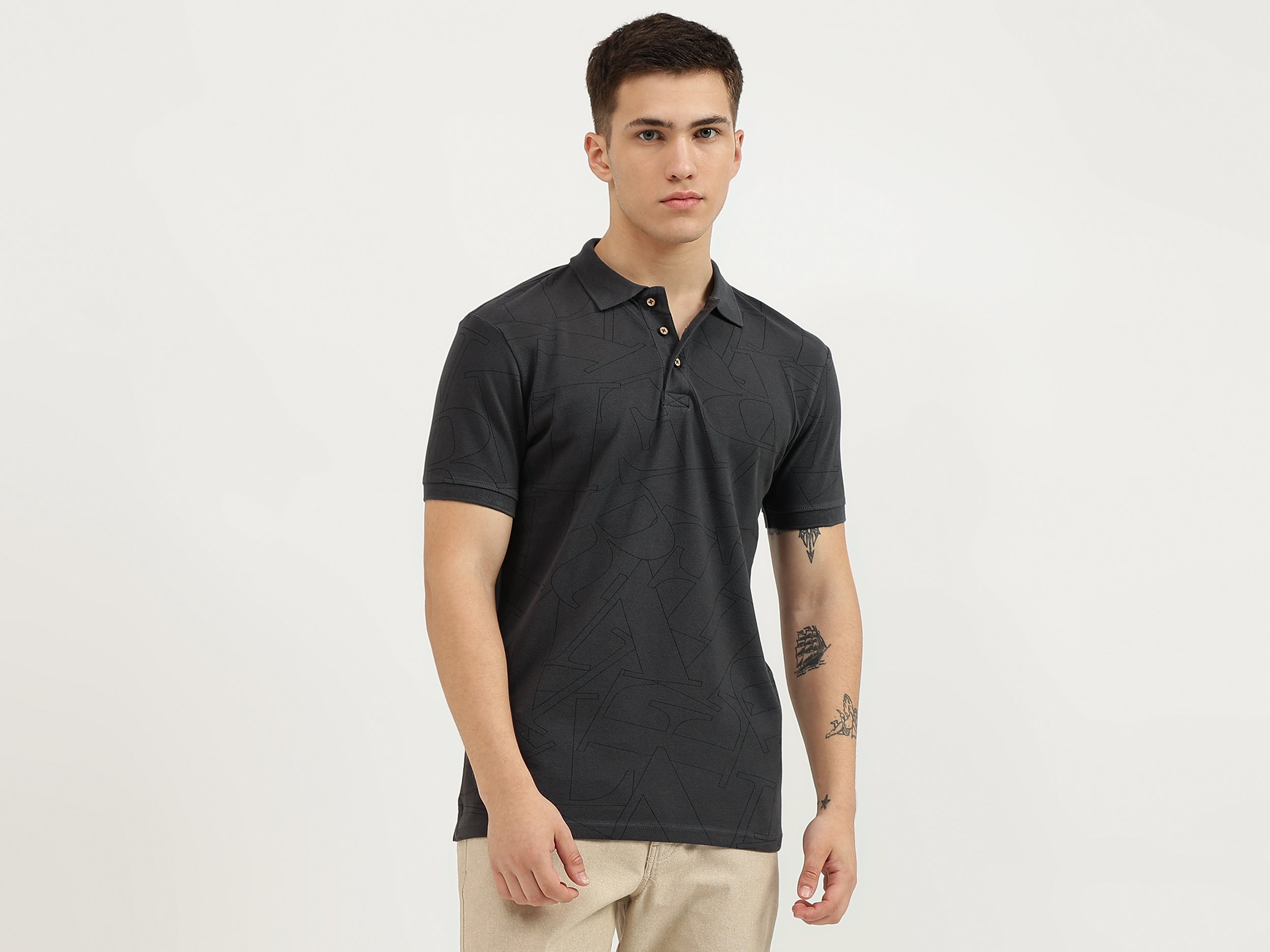 Regular Fit Polo Neck Printed T-Shirt