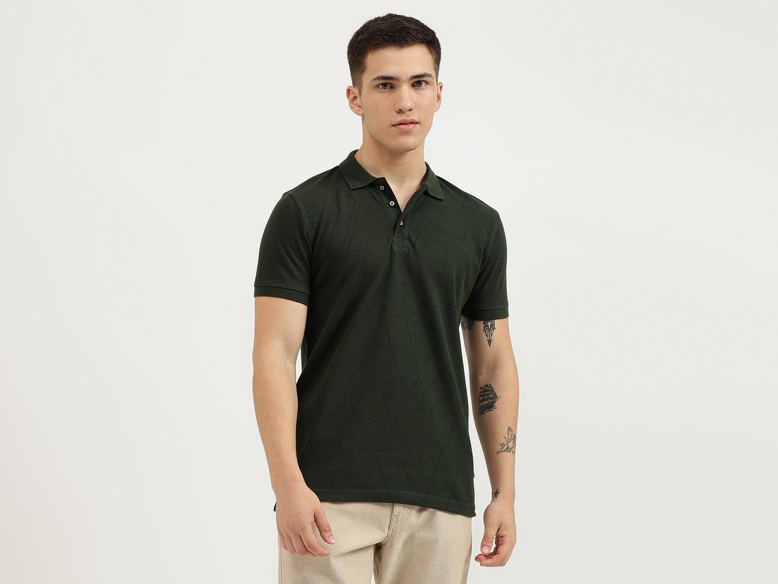 Regular Fit Polo Neck Printed T-Shirt