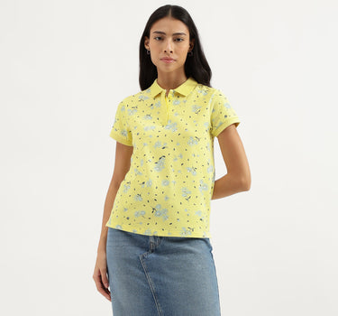 Polo Neck Floral Print Tshirt