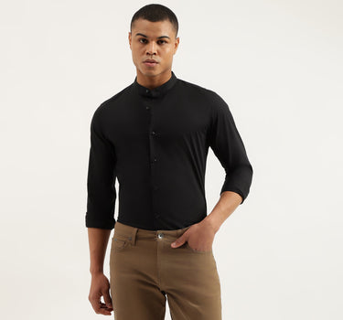 Slim Fit Mandarin Collar Solid Shirts