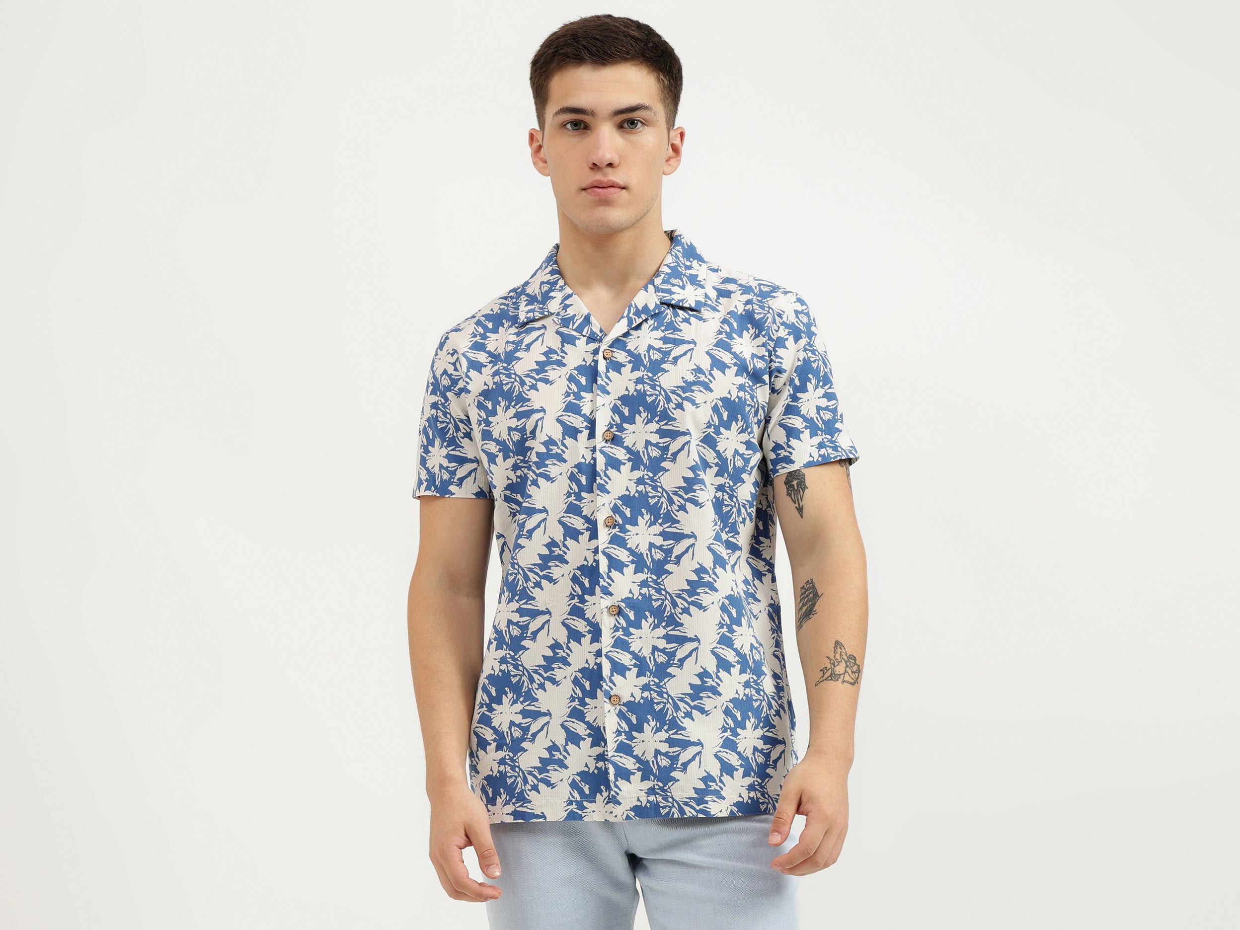 Regular Fit Spread Collar Botanical Print Shirts