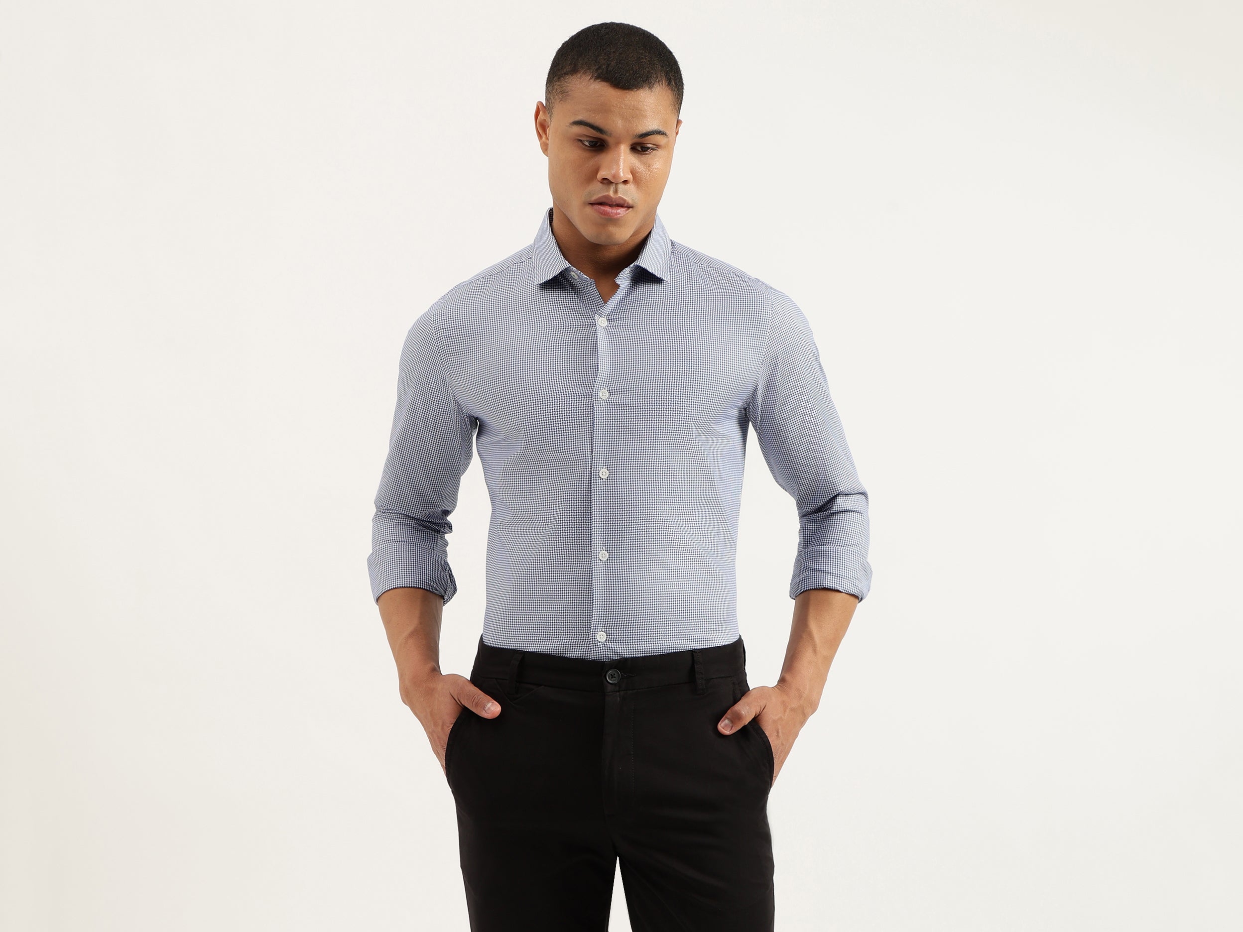 Slim Fit Cut Away Houndstooth Shirts