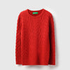 Boys Regular Fit Round Neck Textured Cable Wool Sweater