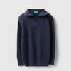 Boys Regular Fit Mock Neck Textured Lambswool Sweater