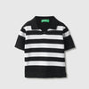 Girls Regular Fit Johny Collar Striped Pointelle Broad T-Shirt
